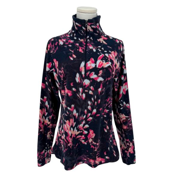 Columbia Floral Print Quarter Zip Pullover Fleece Sweatshirt Women's M Navy Pink - Picture 4 of 7